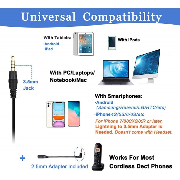 휴대 전화 PC 노트북 태블릿 용 마이크가있는 컴퓨터 헤드셋 iPhone 용 3.5mm 휴대 전화 이어폰 Samsung Skype Webinar Softphone 콜 센터 사무실 비즈니스 그레이