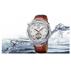 2017 KINYUED Tourbillon 자동 남성 클래식 로즈 골드 가죽 기계식 손목 시계 Reloj Hombre