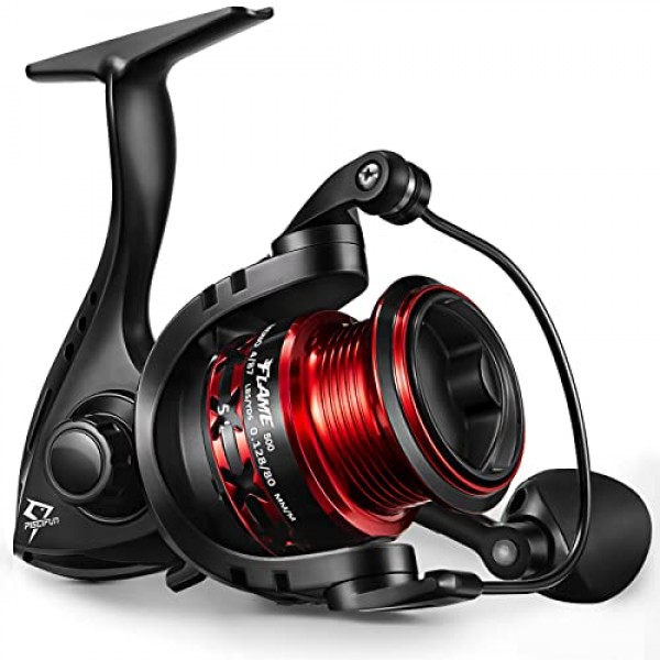 Piscifun 화염 스피닝 릴, 경량 9+1BB 매우 부드러운 스피닝 낚시 릴, 19.8LBs 최대 드래그, 500, 1000, 2000, 3000, 4000, 5000 시리즈, 빨간색 및 파란색