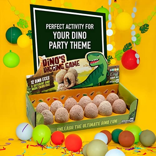 JITTERYGIT Dino Eggs Dig Kit, 3-5세 어린이를 위한 공룡 알, 공룡 생일 파티 용품 및 공룡 파티 게임에 적합 - 어린이를 위한 12개의 Dino Eggs 발굴 세트