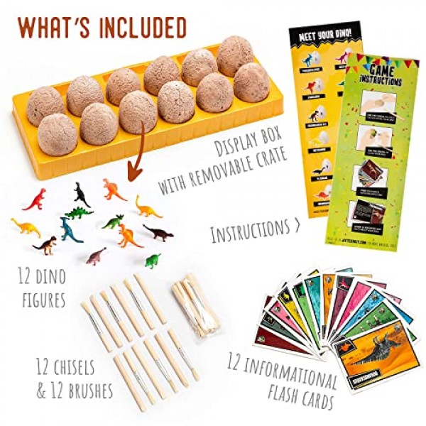 JITTERYGIT Dino Eggs Dig Kit, 3-5세 어린이를 위한 공룡 알, 공룡 생일 파티 용품 및 공룡 파티 게임에 적합 - 어린이를 위한 12개의 Dino Eggs 발굴 세트
