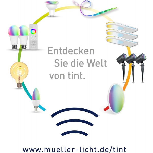 Müller-Licht Tint LED Reflector GU10 White 앱을 통해 Alexa 및 Google Home과 호환 가능 제어 가능(이동 중), 밝기 조절 가능(2700 - 6500K 플라스틱 5.1 W, Crystal Heart Measures 5 x 5 x 5.4 