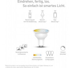 Müller-Licht Tint LED Reflector GU10 White 앱을 통해 Alexa 및 Google Home과 호환 가능 제어 가능(이동 중), 밝기 조절 가능(2700 - 6500K 플라스틱 5.1 W, Crystal Heart Measures 5 x 5 x 5.4 