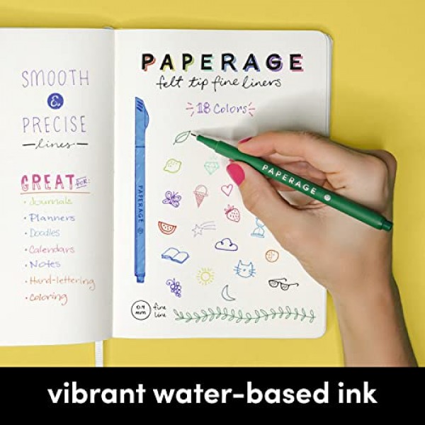 PAPERAGE 펠트 팁 마커 펜, 파인 포인트 팁(0.4mm), 18팩, 불릿 스타일 저널, 노트북, 플래너, 달력 및 그림용 다채로운 마커 - 학교, 사무실, 가정에서 사용
