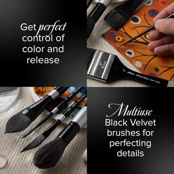 Silver Brush Limited WC-3204S 블랙 벨벳 - 가는 선 및 디테일 작업을 위한 브러시 세트 - 0, 2 및 4 크기의 원형 브러시 - 3종 세트 블랙,실버 3개 세트
