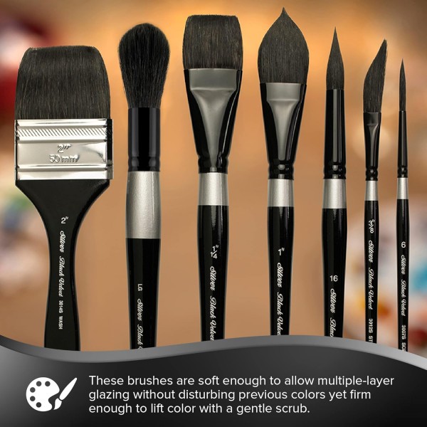 Silver Brush Limited WC-3204S 블랙 벨벳 - 가는 선 및 디테일 작업을 위한 브러시 세트 - 0, 2 및 4 크기의 원형 브러시 - 3종 세트 블랙,실버 3개 세트