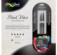 Silver Brush Limited WC-3204S 블랙 벨벳 - 가는 선 및 디테일 작업을 위한 브러시 세트 - 0, 2 및 4 크기의 원형 브러시 - 3종 세트 블랙,실버 3개 세트