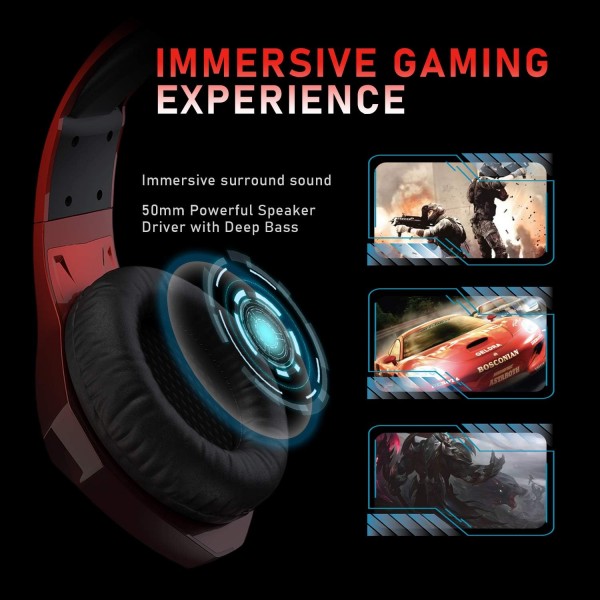 마이크가 있는 NEEDONE 게임용 헤드폰, PS4 PC PS5 Xbox One용 게임용 헤드셋, Switch Laptop Mac Red용 강렬한 베이스가 있는 3.5mm 서라운드 사운드 헤드셋