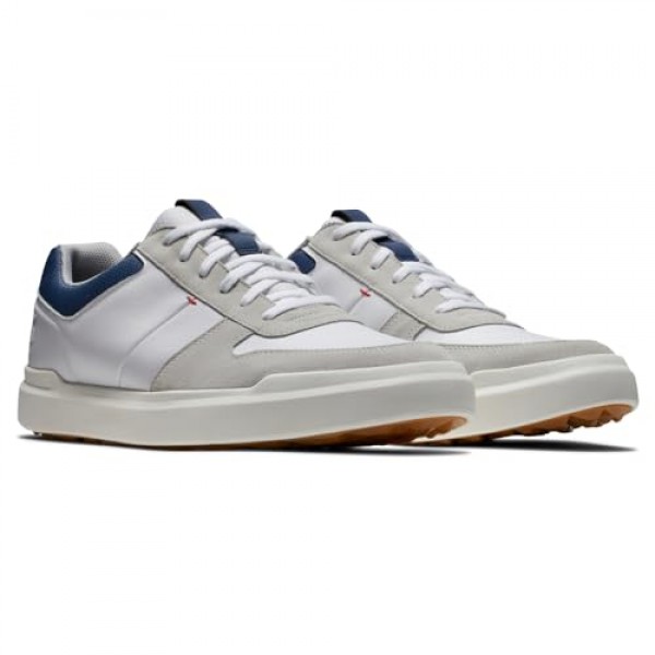 FootJoy 남성용 컨투어 캐주얼 골프 슈즈, 화이트/네이비, 11