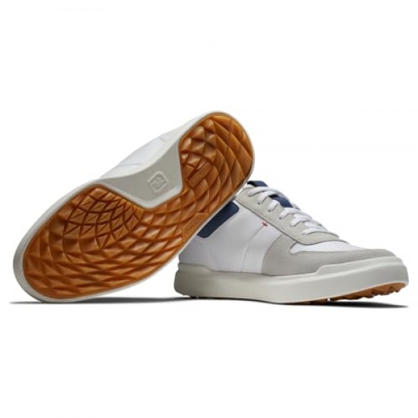FootJoy 남성용 컨투어 캐주얼 골프 슈즈, 화이트/네이비, 11