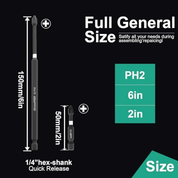 GrenPRO 10Pcs 필립스 마그네틱 스크루드라이버 비트 세트, 2인치 임팩트 터프 PH2 스크루드라이버 전원 비트 세트, #2 인서트 S2 강철 미끄럼 방지 팁 보안 드라이버 드릴 