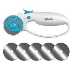 안전 잠금 장치가 있는 직물용 NICAPA 45mm 로터리 커터 인체공학적 클래식 컴포트 루프 재봉 퀼팅 제작용 로터리 커터(추가 5개 45mm 교체 블레이드 포함)