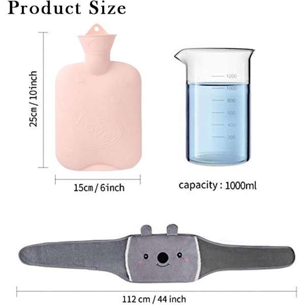 Snowtain 1L 허리 온수 보틀Hot Water Bag Hot Water Bottle with Cover, Koala Hot Water Bottle Belt Hot Bag for 허리 따뜻한 목과 어깨, 등, 다리, 허리 따뜻한 (최대 4-6시간 보온)