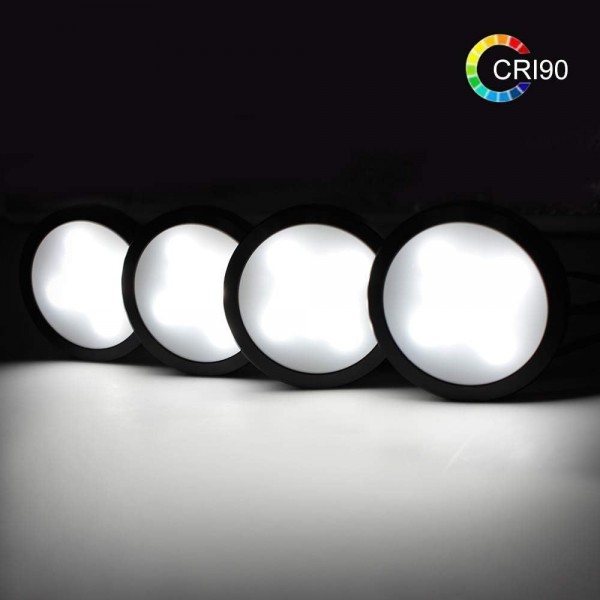 LightingWill LED Under 캐비닛 조명 키트,LED Under Cabinet Puck Lights,680lm 일광 화이트 6000K,CRI90+,터치 디밍,모든 액세서리 포함,주방용,옷장 조명,안전 조명,(4팩) 블랙 퓨어 화이
