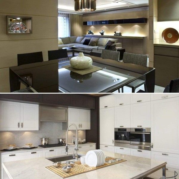 LightingWill LED Under 캐비닛 조명 키트,LED Under Cabinet Puck Lights,680lm 일광 화이트 6000K,CRI90+,터치 디밍,모든 액세서리 포함,주방용,옷장 조명,안전 조명,(4팩) 블랙 퓨어 화이