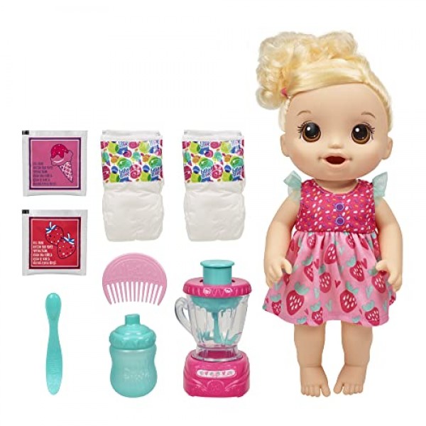 Baby Alive Magical Mixer 아기 인형, 딸기 쉐이크, 장난감 블렌더가 있는 인형, 3세 이상 어린이를 위한 아기 인형 세트, 금발 머리