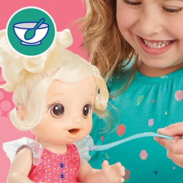 Baby Alive Magical Mixer 아기 인형, 딸기 쉐이크, 장난감 블렌더가 있는 인형, 3세 이상 어린이를 위한 아기 인형 세트, 금발 머리