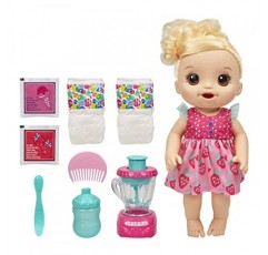 Baby Alive Magical Mixer 아기 인형, 딸기 쉐이크, 장난감 블렌더가 있는 인형, 3세 이상 어린이를 위한 아기 인형 세트, 금발 머리