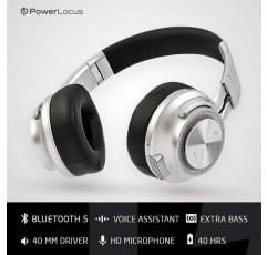 PowerLocus P3 Bluetooth 오버이어 헤드폰, [재생 시간 40시간] HD 스테레오 무선 헤드폰, 핸즈프리 통화용 마이크가 있는 접이식 무선 헤드폰 iPhone/Android/Windows/TV용 무선 및 유