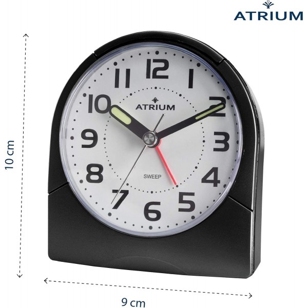 ATRIUM 클래식 알람 시계 아날로그 쿼츠 빛과 스누즈 발광 바늘로 똑딱 거리지 않고 블랙 A218-7