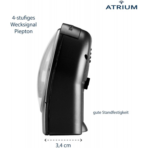 ATRIUM 클래식 알람 시계 아날로그 쿼츠 빛과 스누즈 발광 바늘로 똑딱 거리지 않고 블랙 A218-7