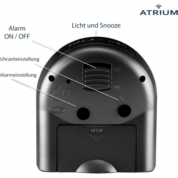 ATRIUM 클래식 알람 시계 아날로그 쿼츠 빛과 스누즈 발광 바늘로 똑딱 거리지 않고 블랙 A218-7