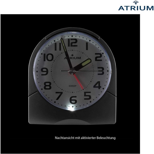 ATRIUM 클래식 알람 시계 아날로그 쿼츠 빛과 스누즈 발광 바늘로 똑딱 거리지 않고 블랙 A218-7