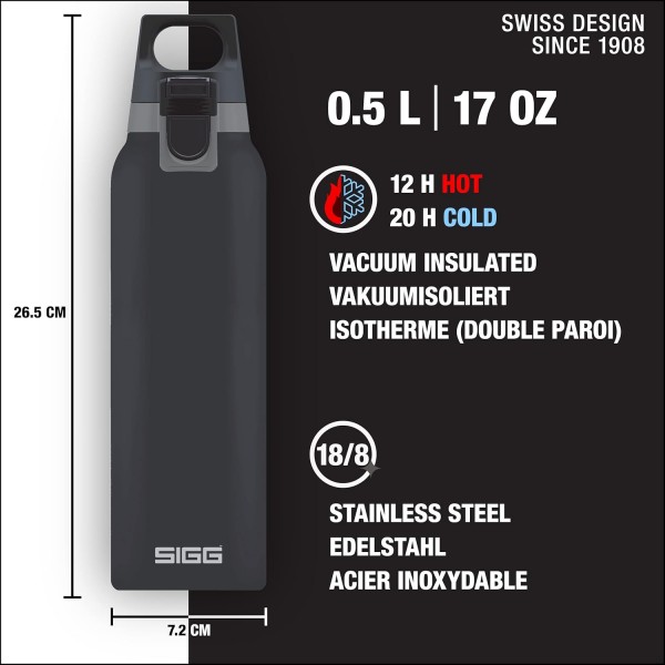 SIGG - 보온병 - 보온병 Hot & Cold One - 차 여과기 포함 - 누출 방지 - BPA 프리 - 18/8 스테인리스 스틸 - 0.3L / 0.5L Shade H&C ONE 0.5 L