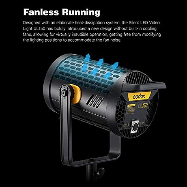 Godox UL150 II 무음 LED 비디오 조명, LETWING 8색 필터, 160W 5600K 일광 균형, 71700LUX@1M,CRI96 TLCI97,16 그룹 32채널, 무선 원격 제어 및 앱 지원