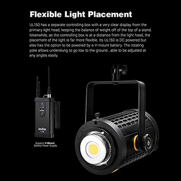 Godox UL150 II 무음 LED 비디오 조명, LETWING 8색 필터, 160W 5600K 일광 균형, 71700LUX@1M,CRI96 TLCI97,16 그룹 32채널, 무선 원격 제어 및 앱 지원