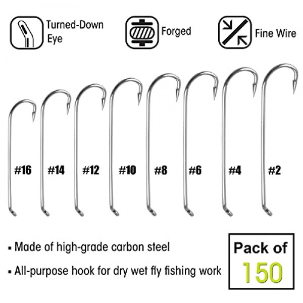 바브 플라이 낚시 후크-150pcs 긴 생크 플라이 타이 지그 후크 고 탄소강 슈퍼 샤프 가시 후크 팁 라운드 벤드 스 트리머 후크