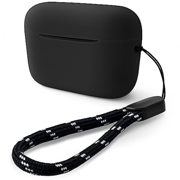 Anker Soundcore A20i용 Geiomoo 실리콘 케이스, 끈이 있는 보호 커버(검은색)