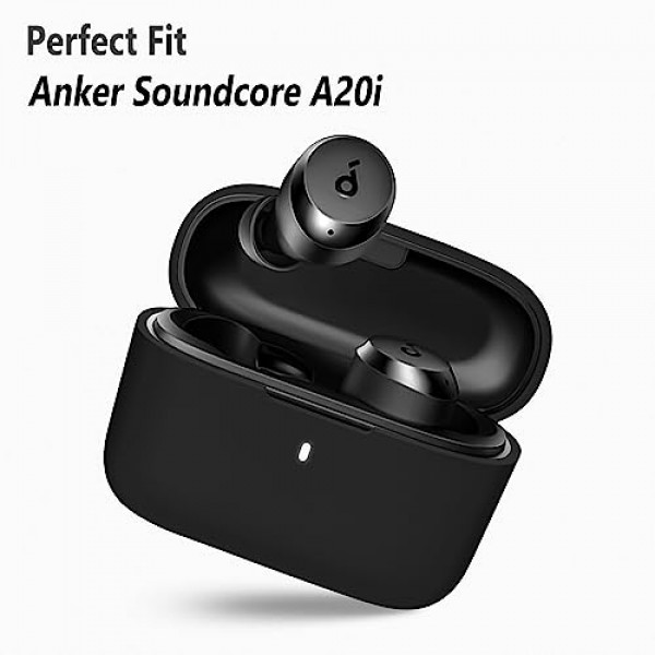 Anker Soundcore A20i용 Geiomoo 실리콘 케이스, 끈이 있는 보호 커버(검은색)