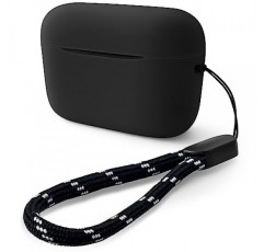 Anker Soundcore A20i용 Geiomoo 실리콘 케이스, 끈이 있는 보호 커버(검은색)