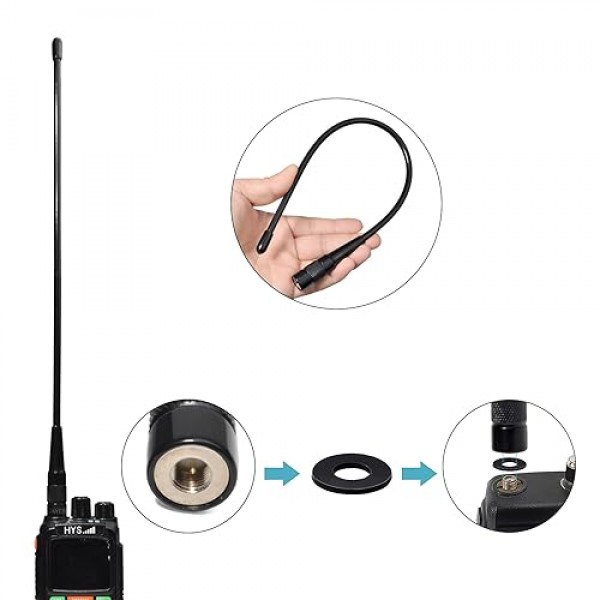 UAYESOK GMRS 안테나(462-467 MHZ) BaoFeng UV-5X UV-5G Radioddity GM-30 Retevis RB27 TIDRADIO GM-5R GMRS 휴대용 라디오용 SMA-남성 15인치 소프트 휩 업그레이드(2팩)