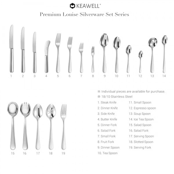 KEAWELL 프리미엄 Louise 스푼 세트, 4개 세트, 18/10 스테인리스 스틸, 탁월한 거울 마감, 식기세척기 사용 가능(5.5