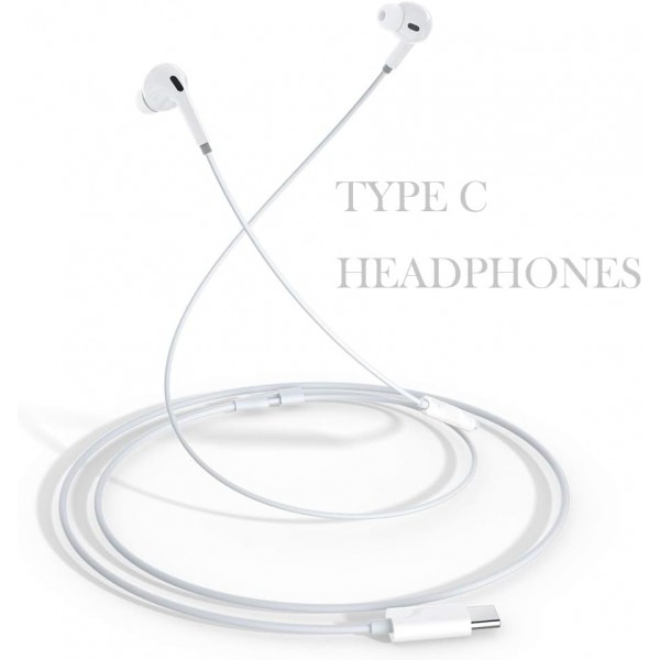 Samsung S20 FE A53 A33용 iMangoo USB-C Type-C 헤드폰 갤럭시 Z 플립 4 S22 Ultra S21 S20+ Pixel 6a 6 Oneplus White용 마이크 및 볼륨 조절 기능이 있는 인이어 헤드폰 Hi-Fi 스테레오