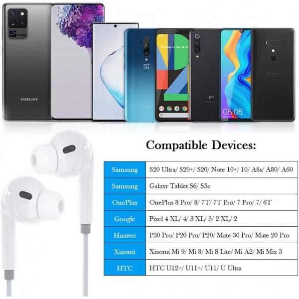 Samsung S20 FE A53 A33용 iMangoo USB-C Type-C 헤드폰 갤럭시 Z 플립 4 S22 Ultra S21 S20+ Pixel 6a 6 Oneplus White용 마이크 및 볼륨 조절 기능이 있는 인이어 헤드폰 Hi-Fi 스테레오