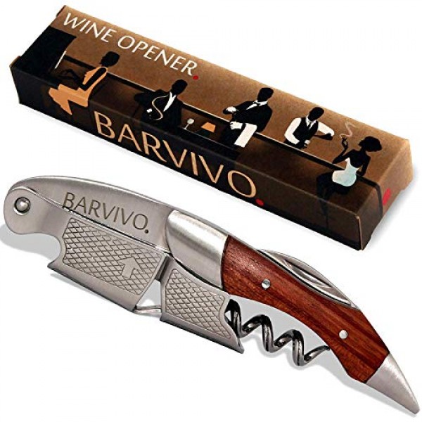 Barvivo 전문 웨이터 코르크 따개 Barvivo Black Resin의 전문 웨이터 코르크 따개와 스테인레스 스틸 및 천연 로즈우드 번들로 제작된 이 와인 오프너입니다.