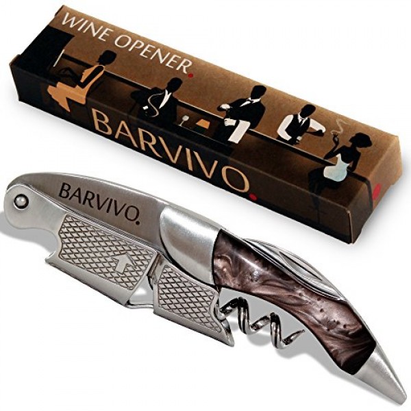 Barvivo 전문 웨이터 코르크 따개 Barvivo Black Resin의 전문 웨이터 코르크 따개와 스테인레스 스틸 및 천연 로즈우드 번들로 제작된 이 와인 오프너입니다.