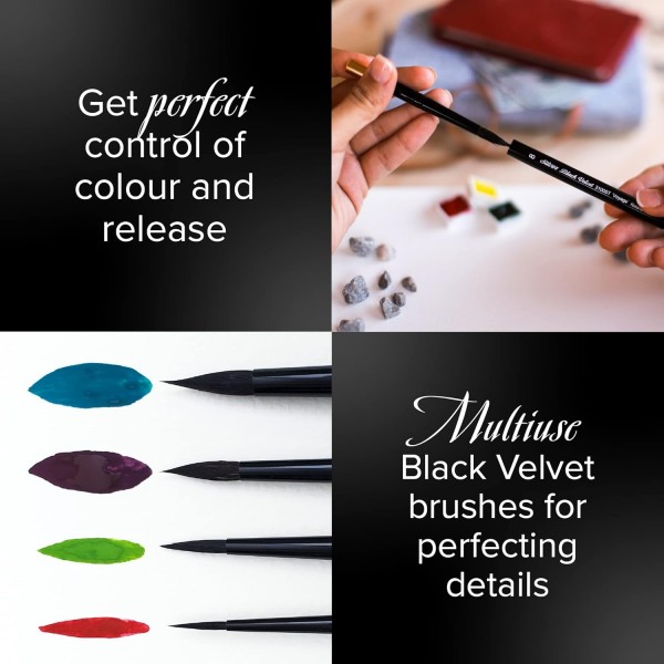 Silver Brush Limited WC-3124ST 블랙 벨벳 - 전문가용 여행용 브러쉬 세트 - 사이즈 2, ​​4, 6, 8 - 4종 세트