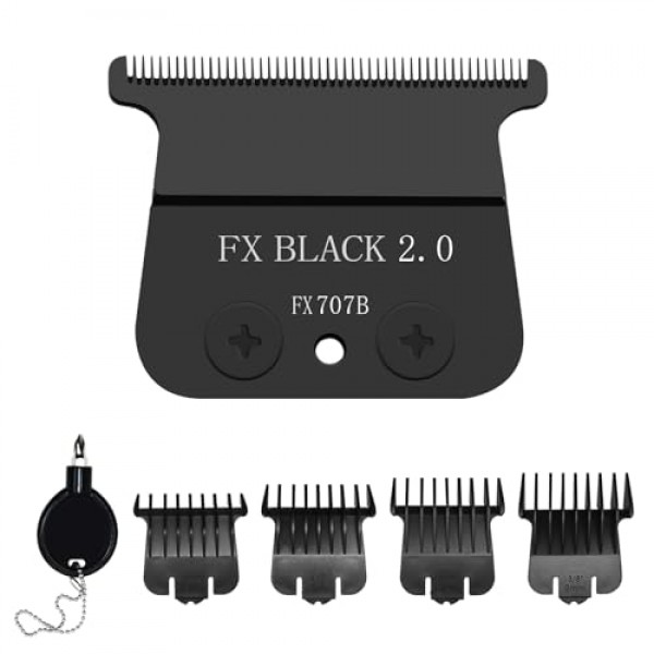 BaBylissPRO FX787 및 FX726 트리머와 호환되는 FX707B 교체 블레이드, BaByliss 트리머 블레이드와 호환되는 4개의 가드 세트가 있는 DLC 교체 블레이드, 검정색