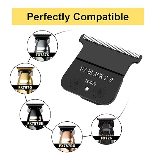 BaBylissPRO FX787 및 FX726 트리머와 호환되는 FX707B 교체 블레이드, BaByliss 트리머 블레이드와 호환되는 4개의 가드 세트가 있는 DLC 교체 블레이드, 검정색