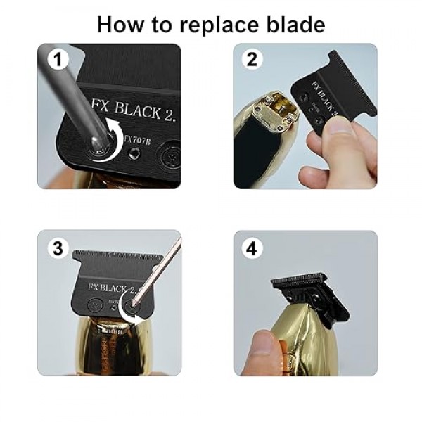 BaBylissPRO FX787 및 FX726 트리머와 호환되는 FX707B 교체 블레이드, BaByliss 트리머 블레이드와 호환되는 4개의 가드 세트가 있는 DLC 교체 블레이드, 검정색