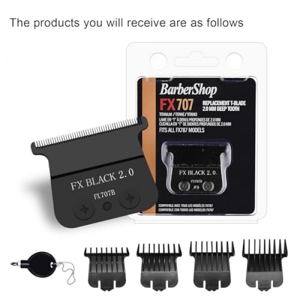 BaBylissPRO FX787 및 FX726 트리머와 호환되는 FX707B 교체 블레이드, BaByliss 트리머 블레이드와 호환되는 4개의 가드 세트가 있는 DLC 교체 블레이드, 검정색