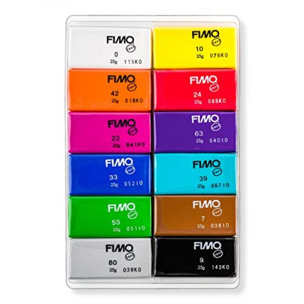 STAEDTLER FIMO 소프트 폴리머 클레이 - 주얼리, 조각, 공예용 오븐 베이킹 클레이, 12가지 다양한 색상, 8023 C12-1
