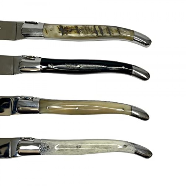 Laguiole en Aubrac 럭셔리 완전 단조 풀 탱 스테인레스 스틸 스테이크 나이프 4피스 세트, 혼합 혼 핸들, 스테인레스 스틸 샤이니 볼스터