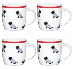KitchenCraft Seating Westies Dog Patterned Barrel 머그, 중국, 화이트, 4개(1팩)