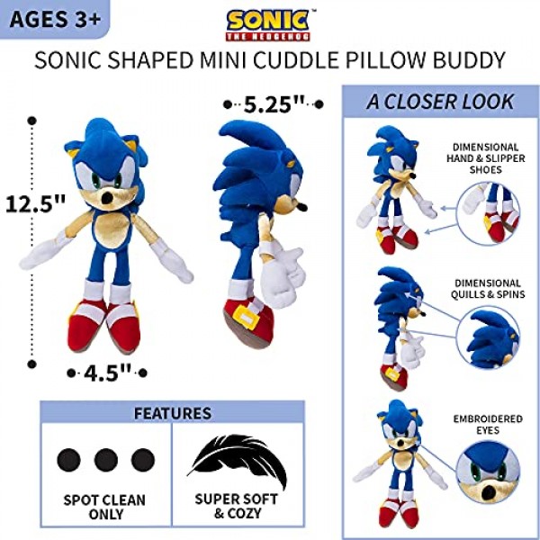 Franco Sonic The Hedgehog Kids Bedding Super Soft Plush Junior Cuddle Pillow Buddy, One Size, (공식 Sega Sonic 제품) One Size Sonic the Hedgehog