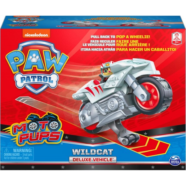 Paw Patrol Moto Pups - 윌리 기능이 있는 풀백 모터가 장착된 살쾡이 그림 - 장난감 자동차